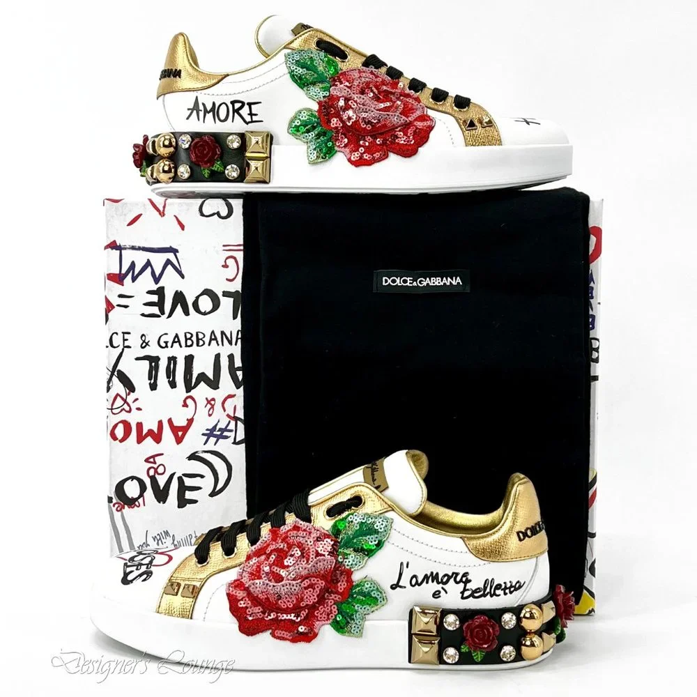 NEW DOLCE & GABBANA Roses Amore Crystal Sequin Portofino Sneakers $1,650 - Picture 13 of 13
